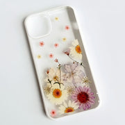 White & Purple | Multicolor Lanyard | Pressed Flowers Bumper White Border Case