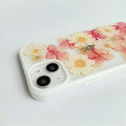 Pink & White | Multicolor Lanyard | Pressed Flowers Bumper White Border Case