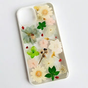 Green Leaf | Multicolor Lanyard | Pressed Flowers Bumper White Border Case