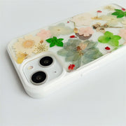 Green Leaf | Multicolor Lanyard | Pressed Flowers Bumper White Border Case