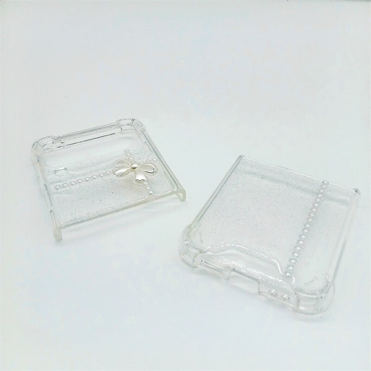 White Bow Tie & Pearls | Clear Bumper Case | Z Flip 3, Z Flip 4, Z Fold 3, Z Fold 4