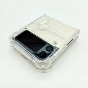 White Bow Tie & Pearls | Clear Bumper Case | Z Flip 3, Z Flip 4, Z Fold 3, Z Fold 4