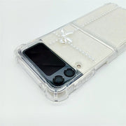 White Bow Tie & Pearls | Clear Bumper Case | Z Flip 3, Z Flip 4, Z Fold 3, Z Fold 4