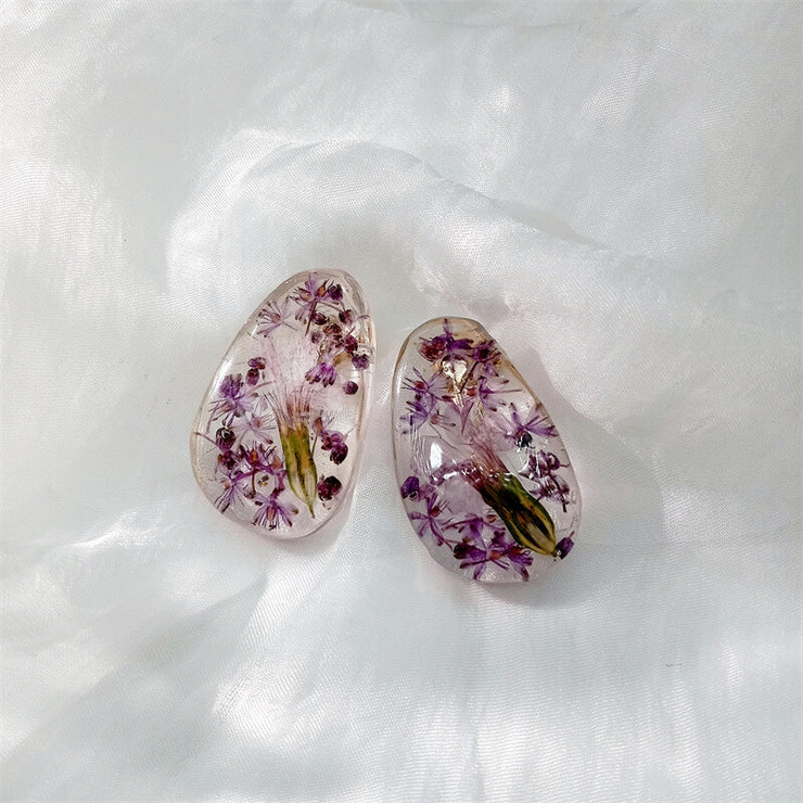 Purple FLower Pattern | Ear Clips | Earrings | 14K Gold Clad