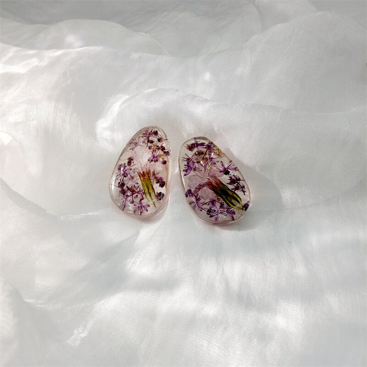 Purple FLower Pattern | Ear Clips | Earrings | 14K Gold Clad