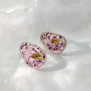 Purple FLower Pattern | Ear Clips | Earrings | 14K Gold Clad