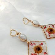 Natural Baroque Shaped Pearls | White Daisies | Earrings | 14K Gold Clad