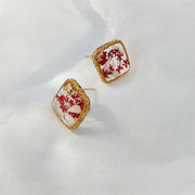 Resin Daisies & Red Flower | Gold Plated Border | Earrings | 14K Gold Clad