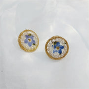 Resin Daisies & Pearl | Gilded Circle | Earrings | 14K Gold Clad