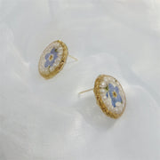 Resin Daisies & Pearl | Gilded Circle | Earrings | 14K Gold Clad