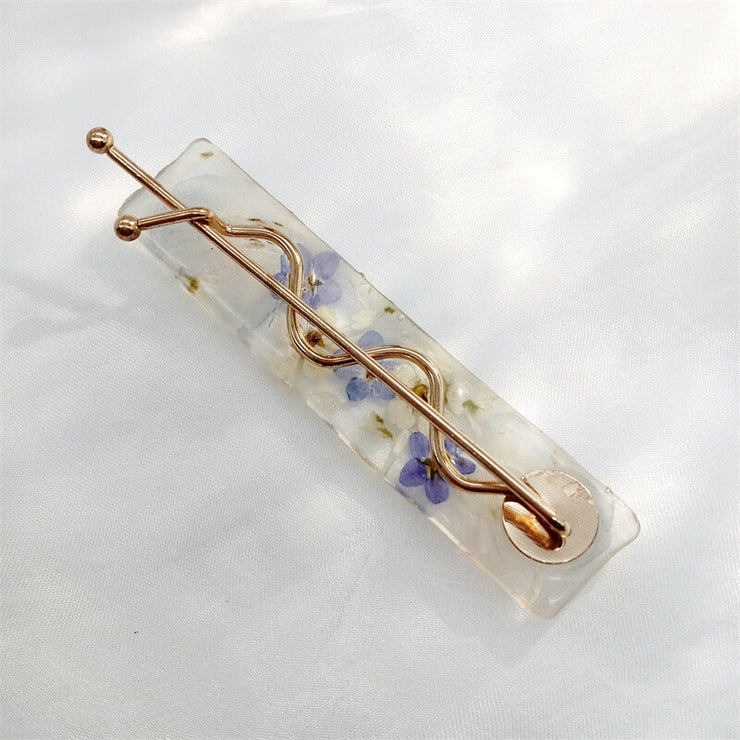 Resin Pressed Flowers | Blue Rectangle Hair Clips | Hairpin | 14K Gold Clad