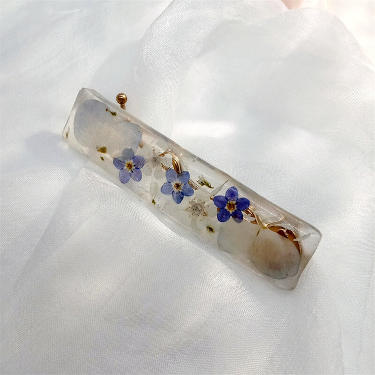 Resin Pressed Flowers | Blue Rectangle Hair Clips | Hairpin | 14K Gold Clad