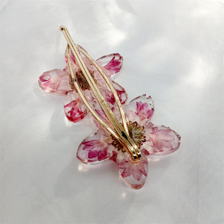 Resin Pressed Flowers | Pink Red Hair Clips | Hairpin | 14K Gold Clad