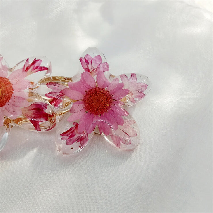 Resin Pressed Flowers | Pink Red Hair Clips | Hairpin | 14K Gold Clad