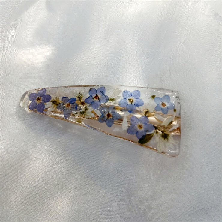 Resin Pressed Flowers | Blue Duckbill Hair Clips | Hairpin | 14K Gold Clad