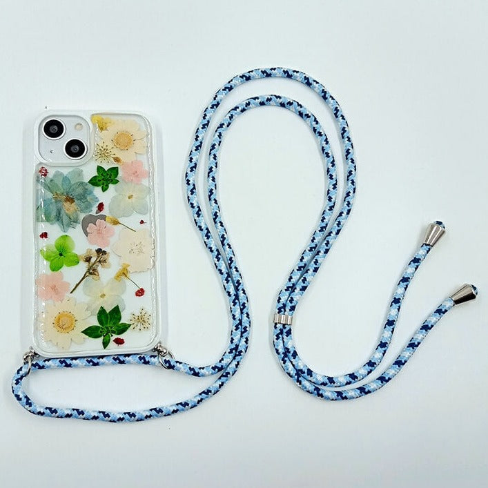 Green Leaf | Multicolor Lanyard | Pressed Flowers Bumper White Border Case