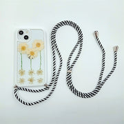 Three Daisies | Multicolor Lanyard | Pressed Flowers Bumper White Border Case