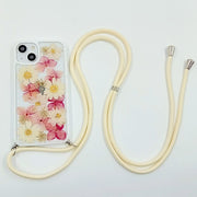 Pink & White | Multicolor Lanyard | Pressed Flowers Bumper White Border Case