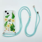 Green Leaves Daisies  | Multicolor Lanyard | Pressed Flower Bumper White Border Case