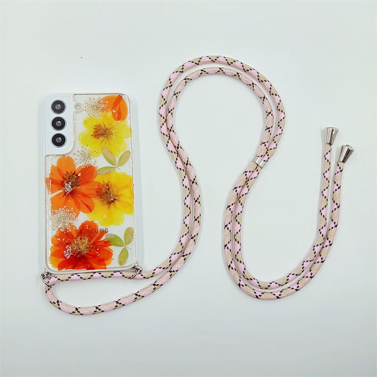 Red & Orange | Multicolor Lanyard | Pressed Flowers Bumper White Border Case