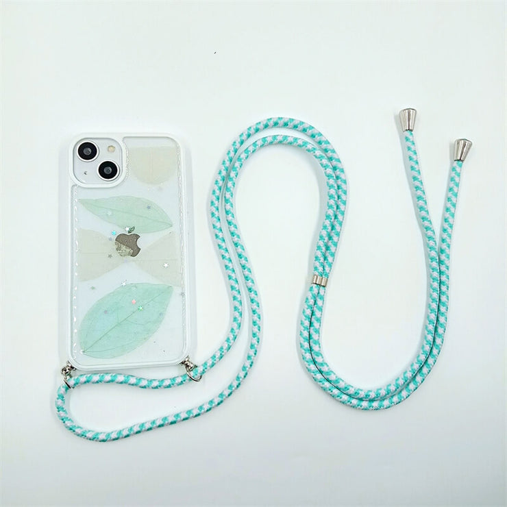 Green - Specimen Of Leaves  | Multicolor Lanyard | Pressed Flower Bumper White Border Case