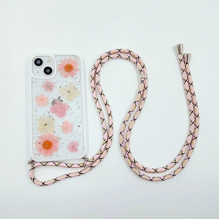 The Foil Pink & White Flower | Multicolor Lanyard | Pressed Flowers Bumper White Border Case