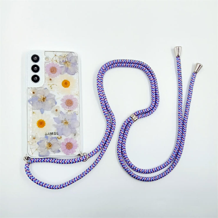 Light Purple | Multicolor Lanyard | Pressed Flower Bumper White Border Case