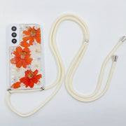 Orange & White | Multicolor Lanyard | Pressed Flowers Bumper White Border Case