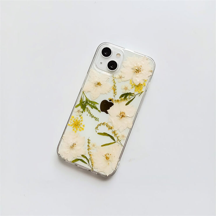 White Dried Pressed Flowers | Clear, Bumper, Border Phone Case | Apple Samsung Google