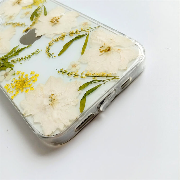 White Dried Pressed Flowers | Clear, Bumper, Border Phone Case | Apple Samsung Google