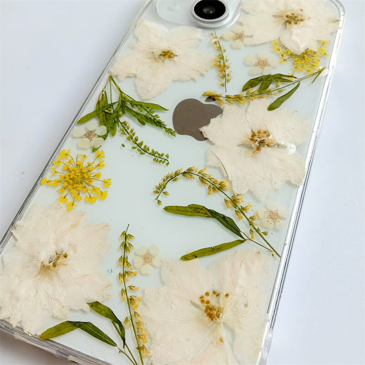 White Dried Pressed Flowers | Clear, Bumper, Border Phone Case | Apple Samsung Google