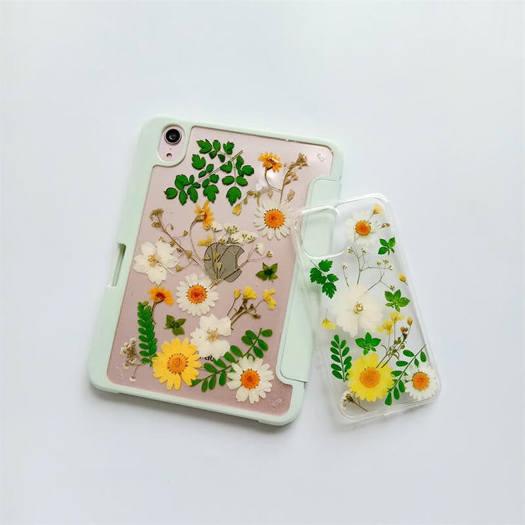 Matching Case | Green Leaf White Dried Flowers Case