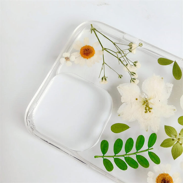 White Flowers Green Leaves | Clear, Bumper, Border Phone Case | Apple Samsung Google