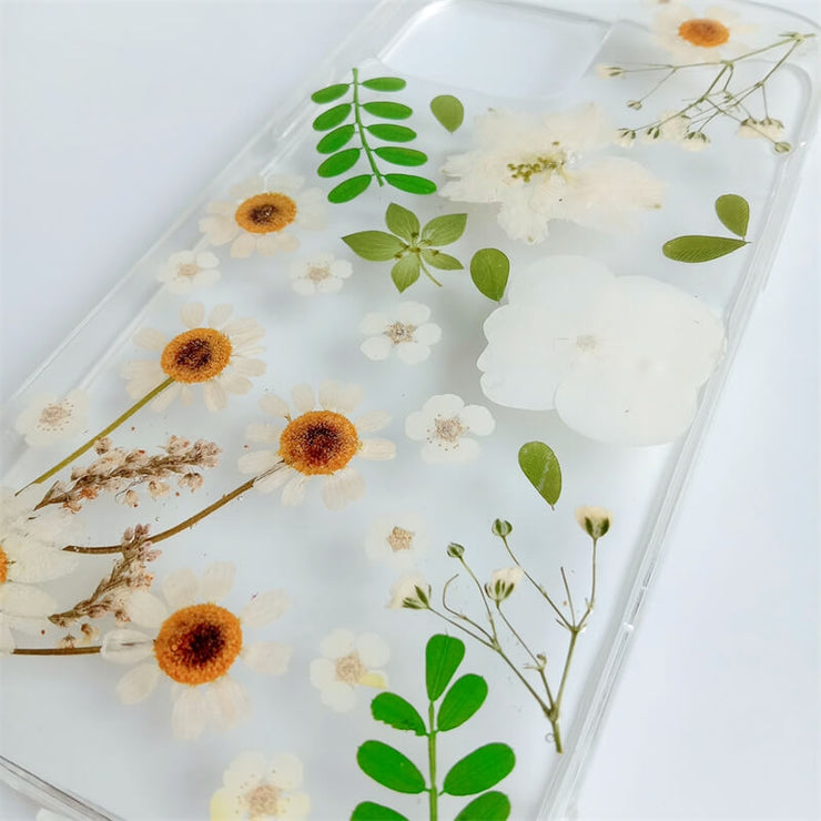 White Flowers Green Leaves | Clear, Bumper, Border Phone Case | Apple Samsung Google