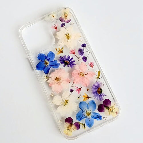 Blue Pink White 3 Color Flowers | Clear, Bumper, Border Phone Case | Apple Samsung Google