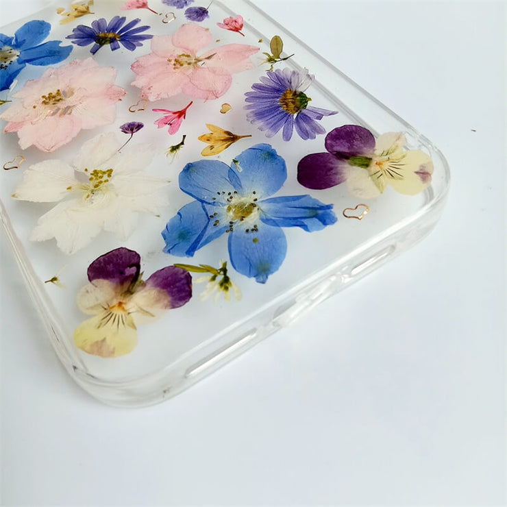 Blue Pink White 3 Color Flowers | Clear, Bumper, Border Phone Case | Apple Samsung Google