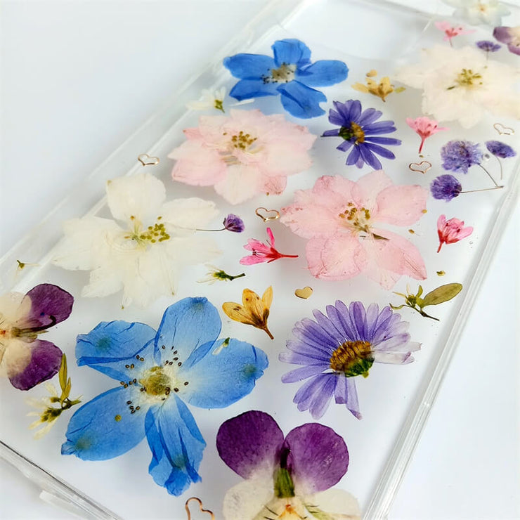 Blue Pink White 3 Color Flowers | Clear, Bumper, Border Phone Case | Apple Samsung Google