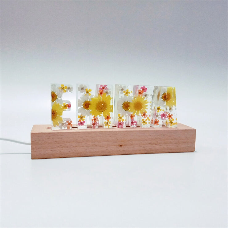 Summer - White & Yellow Daisies | Wooden Base | Dried Flower Letters Night Light