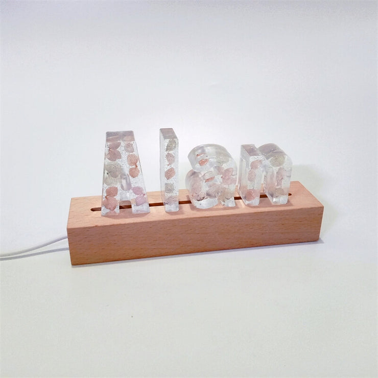 Leaves Clear Letter | Eternal Flower Night Light | Wooden Base