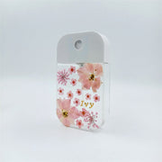 Pink Flowers Wedding | Free Custom Name Real Pressed Flower | Refillable Spray Bottle + Protective + Hook