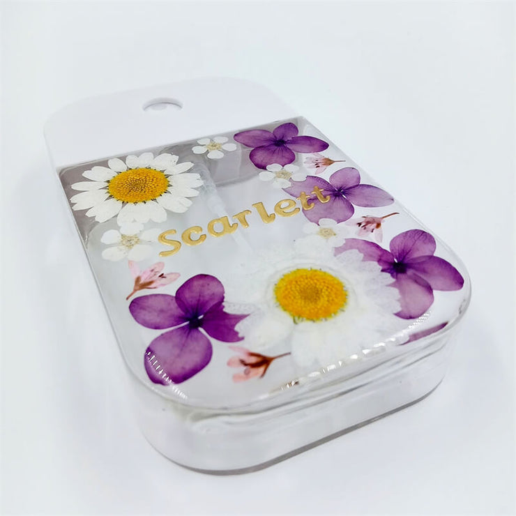 White Daisy Purple Delphinium | Free Custom Name Real Pressed Flower | Refillable Spray Bottle + Protective + Hook