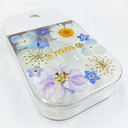 Blue Flowers White Daisies | Free Custom Name Real Pressed Flower | Refillable Spray Bottle + Protective + Hook