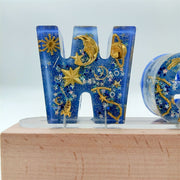 Blue Gold 12 Constellations Resin Name Night Light-Wooden Base