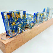 Blue Gold 12 Constellations Resin Name Night Light-Wooden Base