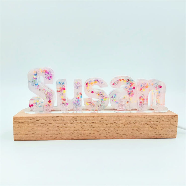 Colorful Dolls Resin Name Night Light - Rechargeable Wooden Base