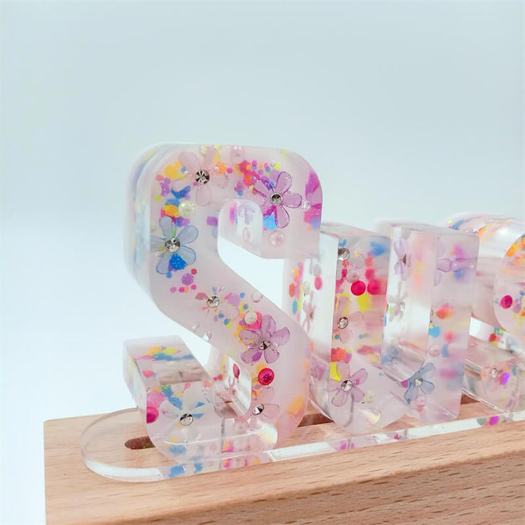 Colorful Dolls Resin Name Night Light - Rechargeable Wooden Base