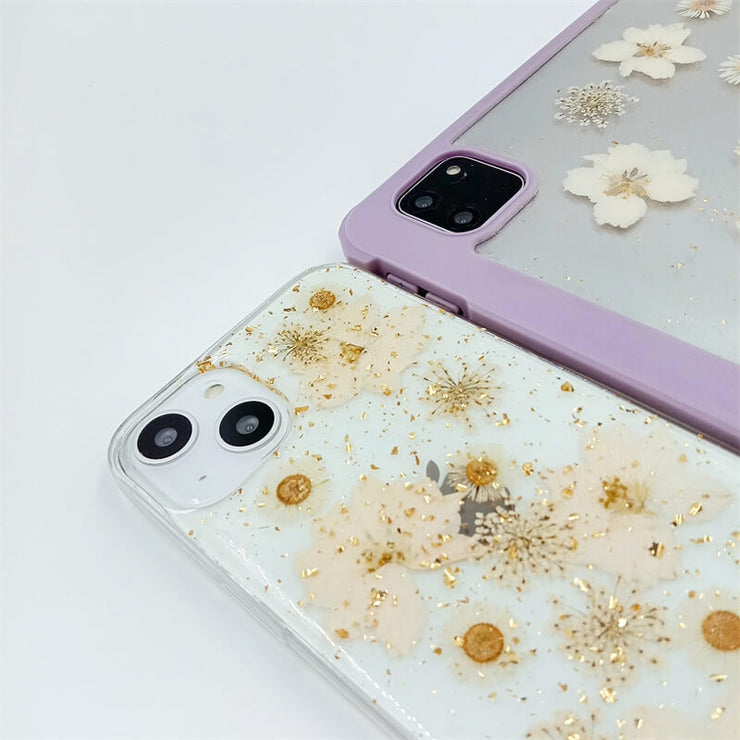 Matching Case | Gold Foil White Flower Tablet Case