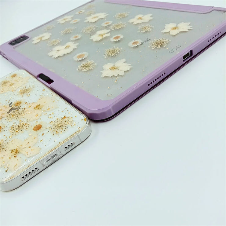 Matching Case | Gold Foil White Flower Tablet Case