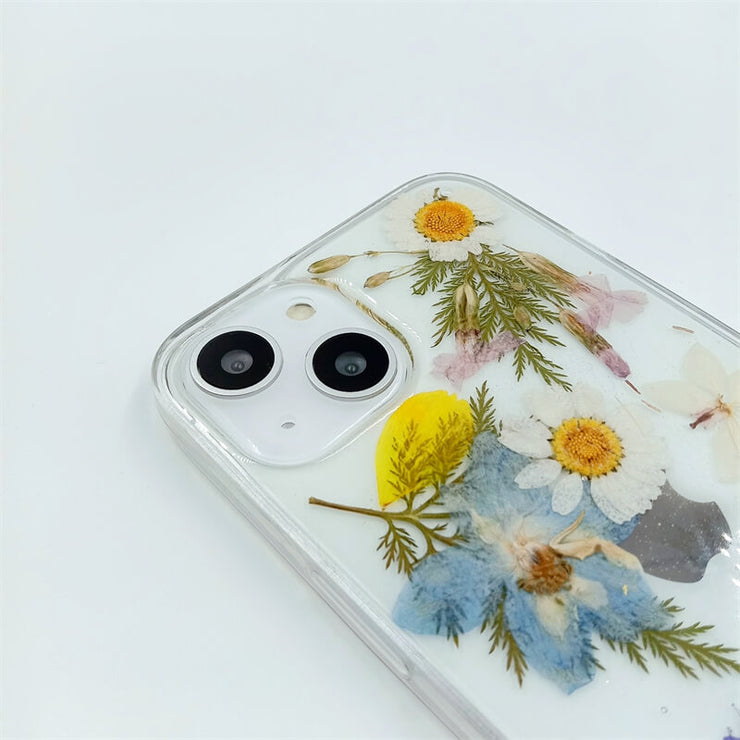 Blue Yellow Flowers White Daisies | Clear, Bumper, Border Phone Case | Apple Samsung Google