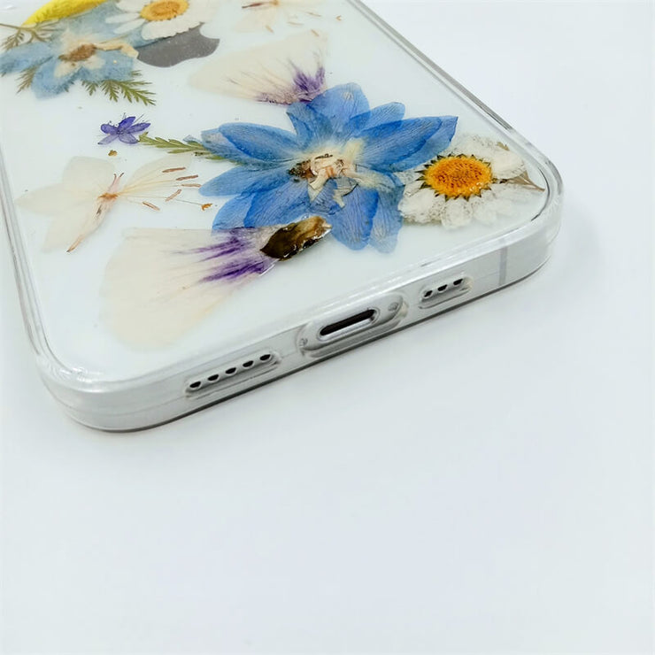 Blue Yellow Flowers White Daisies | Clear, Bumper, Border Phone Case | Apple Samsung Google